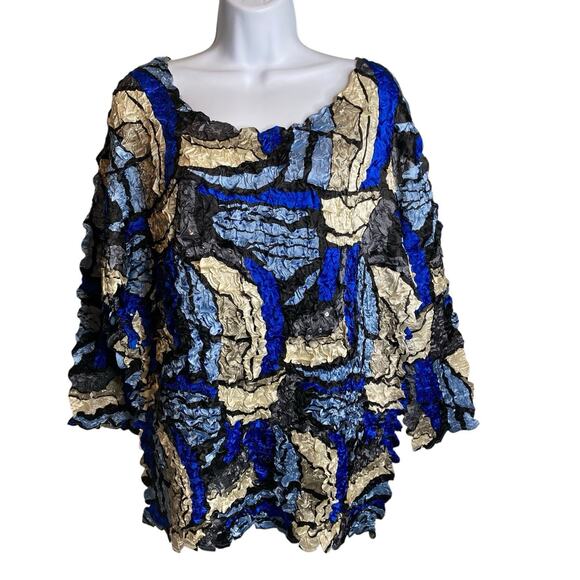 Magic Woman It Fits Blue Abstract Print Textured Blouse One Size Fits XL-2X - Picture 1 of 10